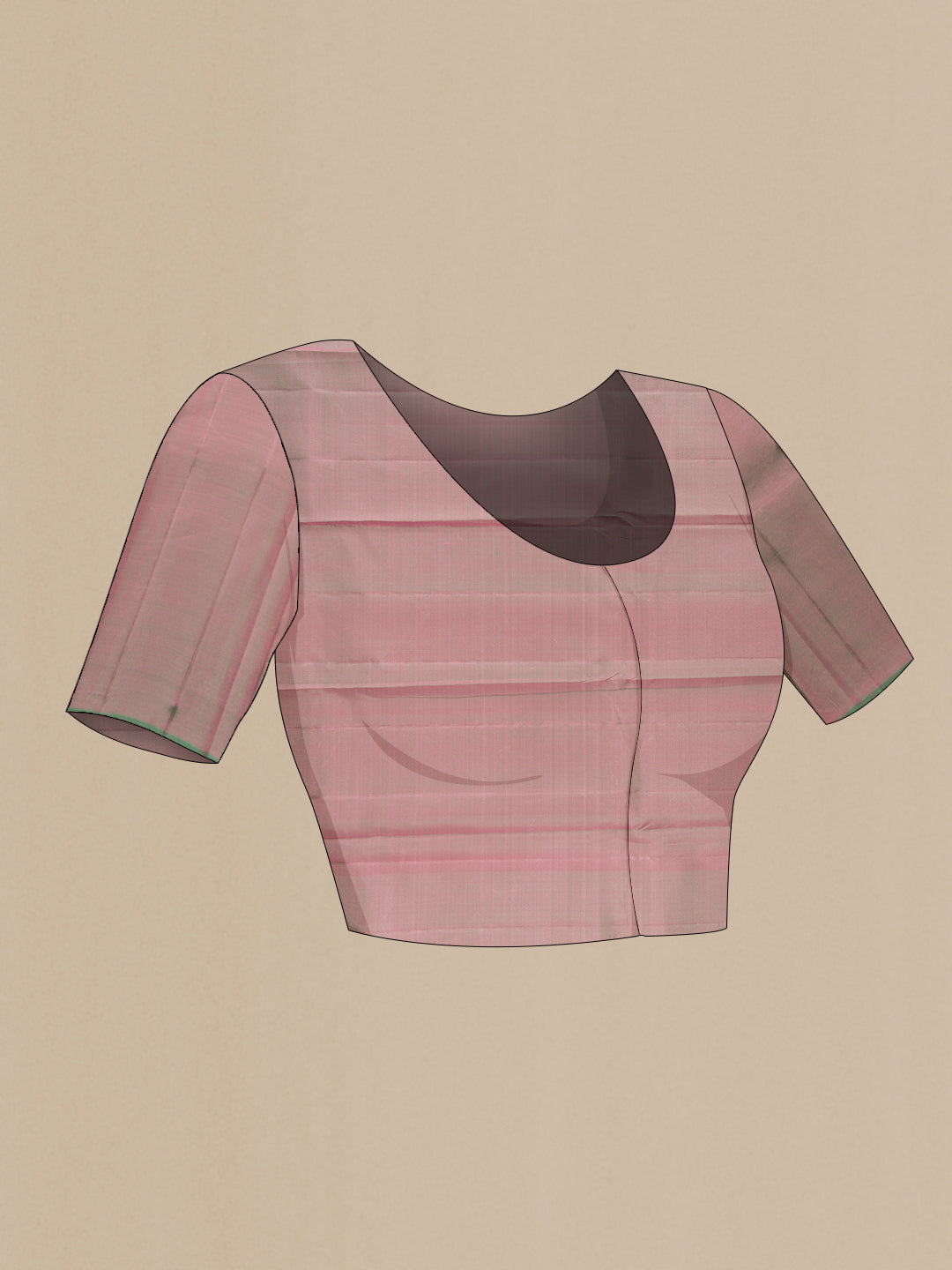 Close up image of the blouse of Pink Kanjivaram Silk Saree with Zari Butta on the body and Zari Border. 