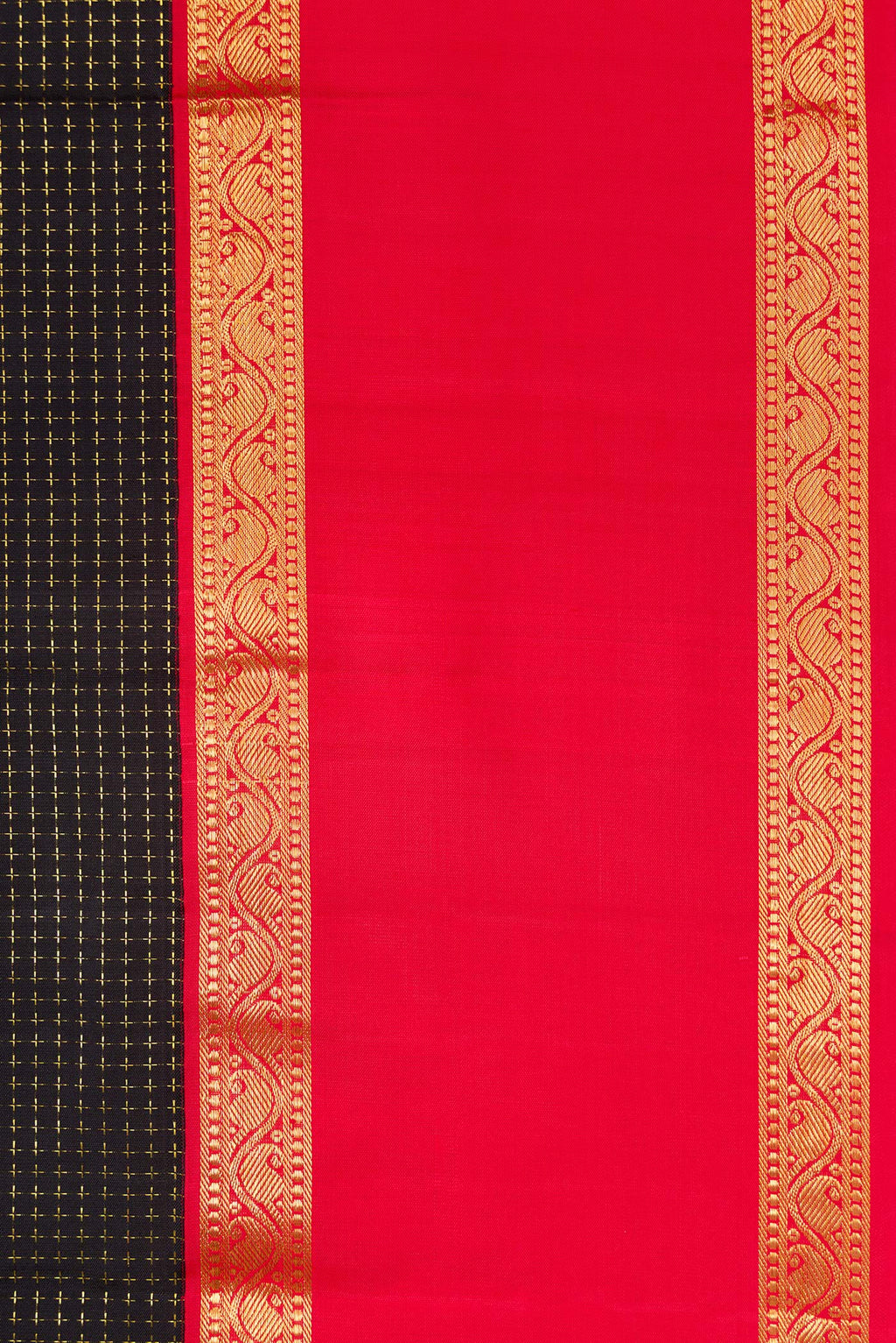 Border image of Black Dual Tone Kanjivaram Silk Saree with Checked design on the body and Zari Border. 