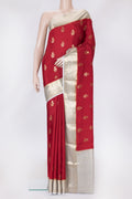 Red Dual Tone Mysore Silk Saree with Zari Butta on the body and Zari Border.  displayed on a mannequin