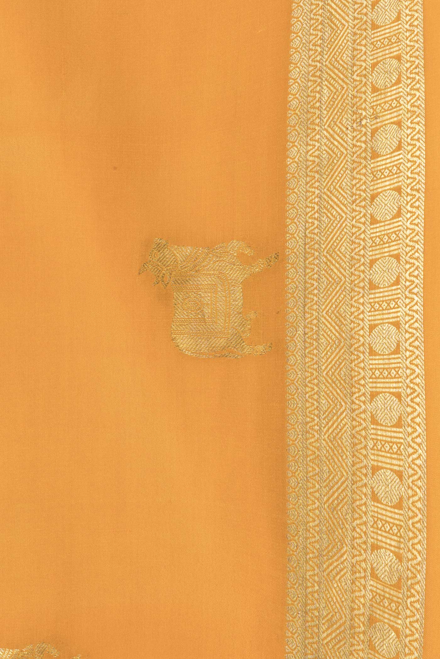 Border image of Yellow Dual Tone Mysore Silk Saree with Zari Butta on the body and Zari Border. 