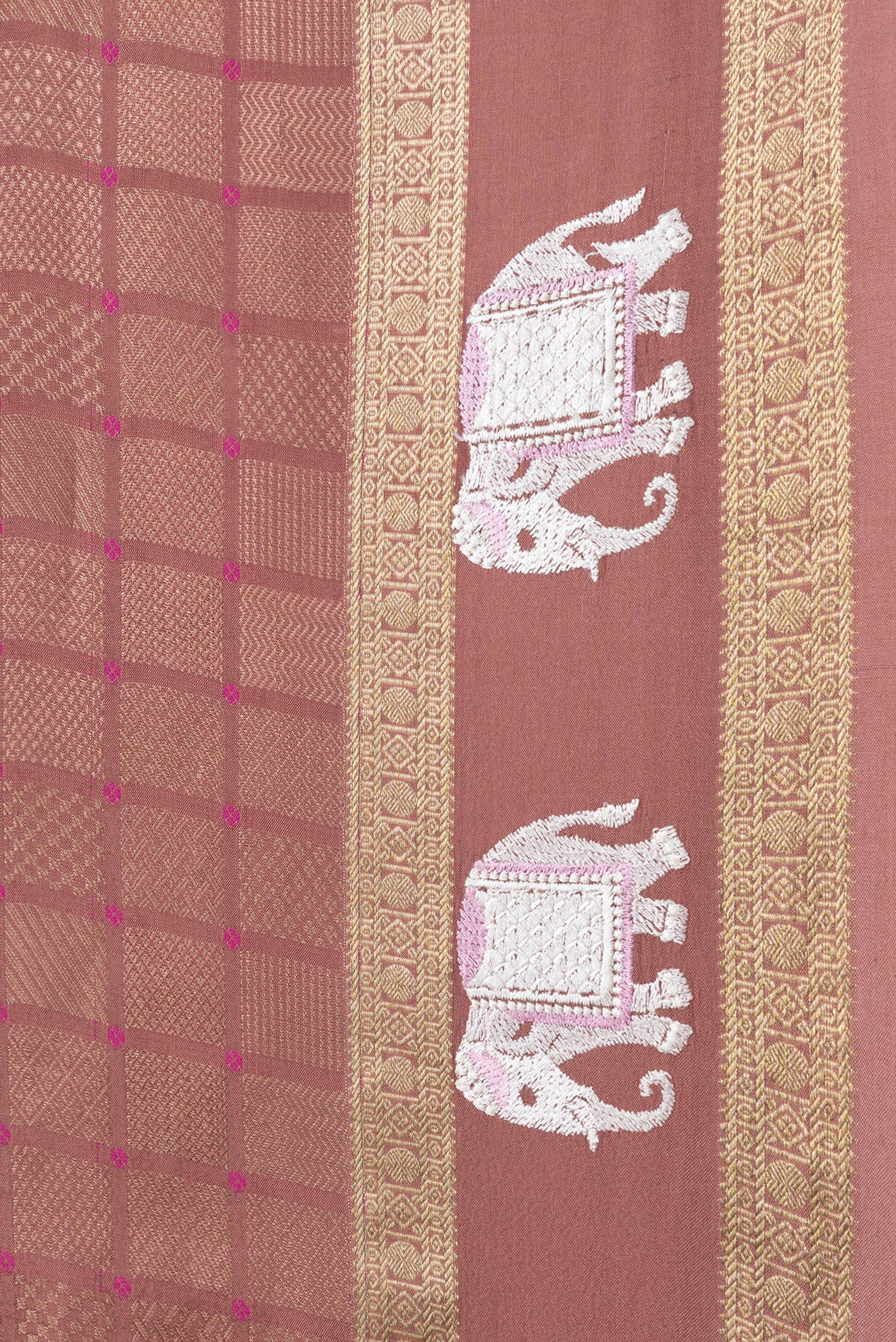 Border image of Brown Dual Tone Mysore Silk Saree with Zari Brocade on the body and Embroidery Border. 