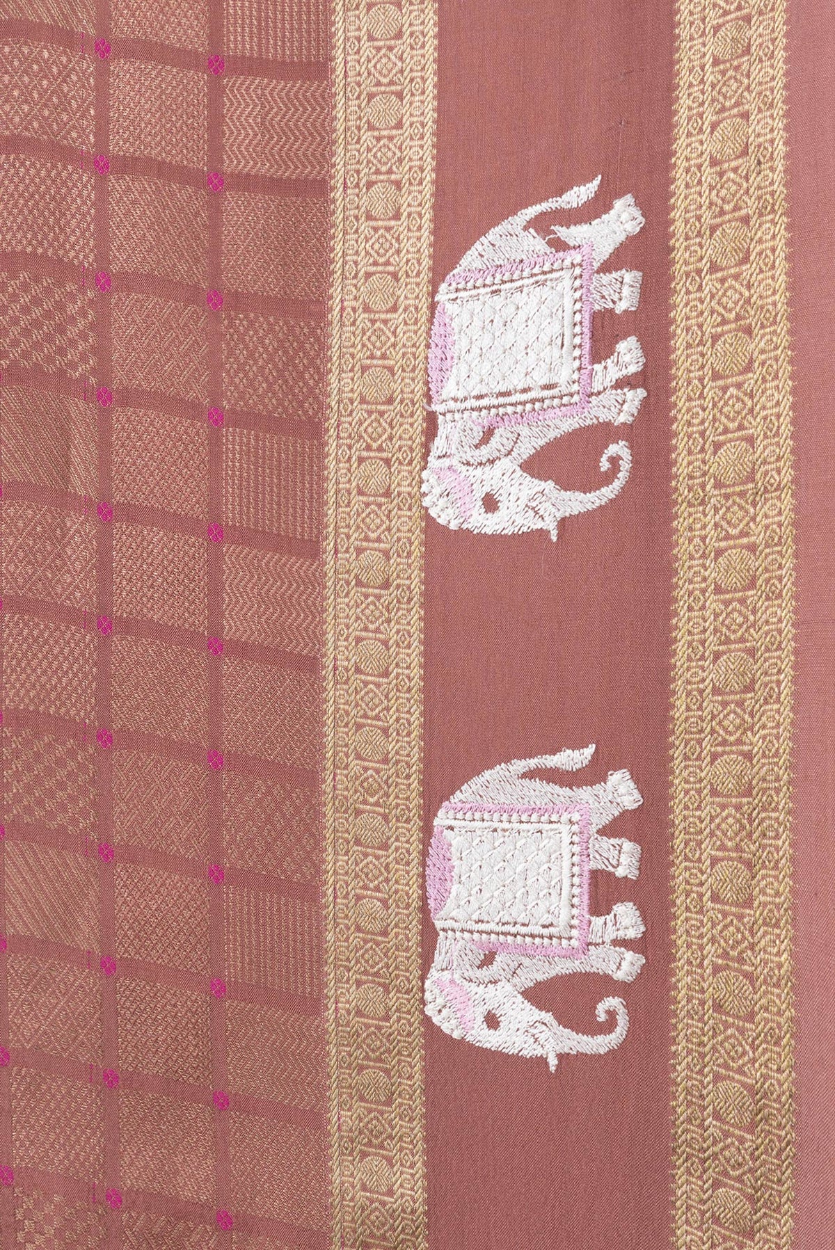 Border image of Brown Dual Tone Mysore Silk Saree with Zari Brocade on the body and Embroidery Border. 