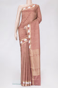 Brown Dual Tone Mysore Silk Saree with Zari Brocade on the body and Embroidery Border.  displayed on a mannequin