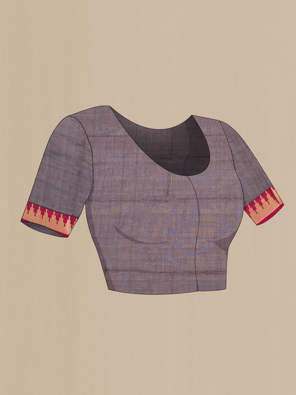 Close up image of the blouse of Brown Kanchi Cotton Saree with Zari Butta on the body and Zari Border. 