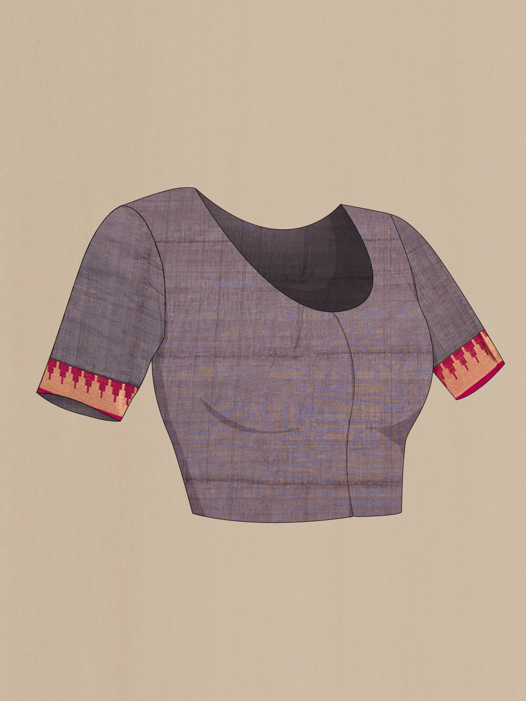 Close up image of the blouse of Brown Kanchi Cotton Saree with Zari Butta on the body and Zari Border. 