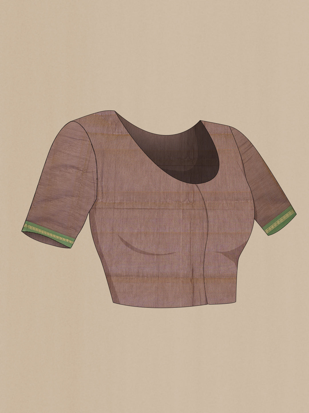 Close up image of the blouse of Brown Kanchi Cotton Saree with Stripes on the body and Zari Border. 