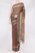 Green Dual Tone Kanchi Cotton Saree with Thread Butta on the body and Thread Border.  displayed on a mannequin
