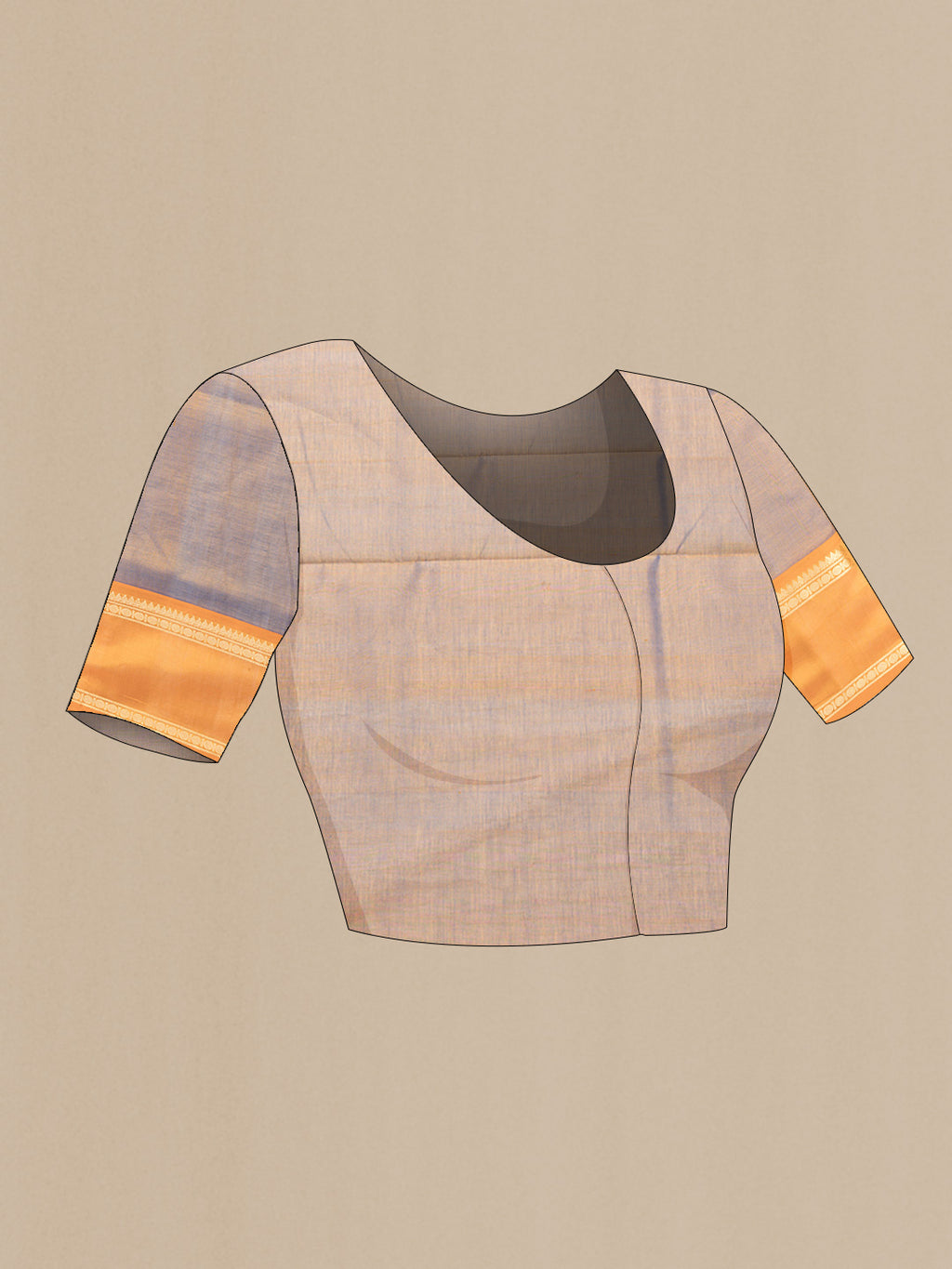 Close up image of the blouse of Brown Dual Tone Silk Cotton Saree with Stripes on the body and Zari Border. 