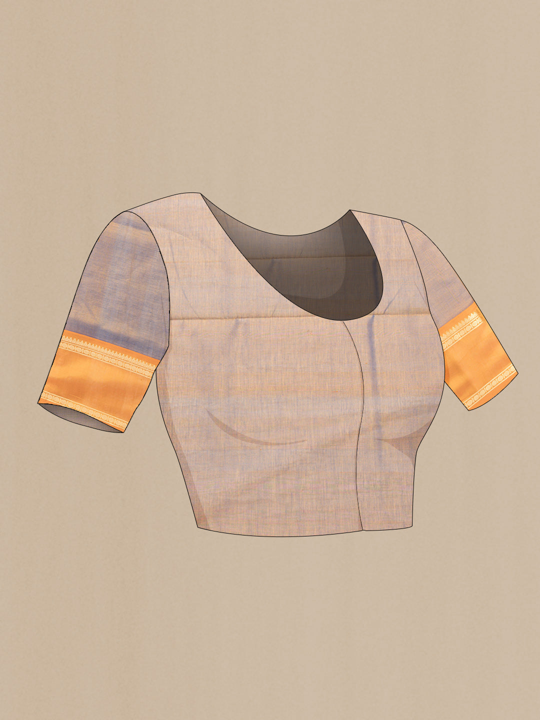 Close up image of the blouse of Brown Dual Tone Silk Cotton Saree with Stripes on the body and Zari Border. 