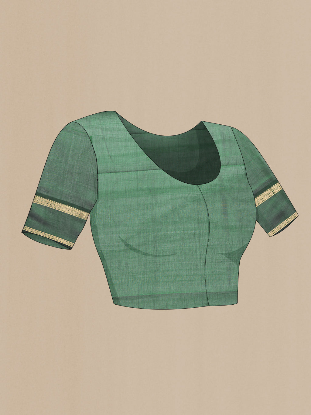 Close up image of the blouse of Green Dual Tone Silk Cotton Saree with Stripes on the body and Zari Border. 