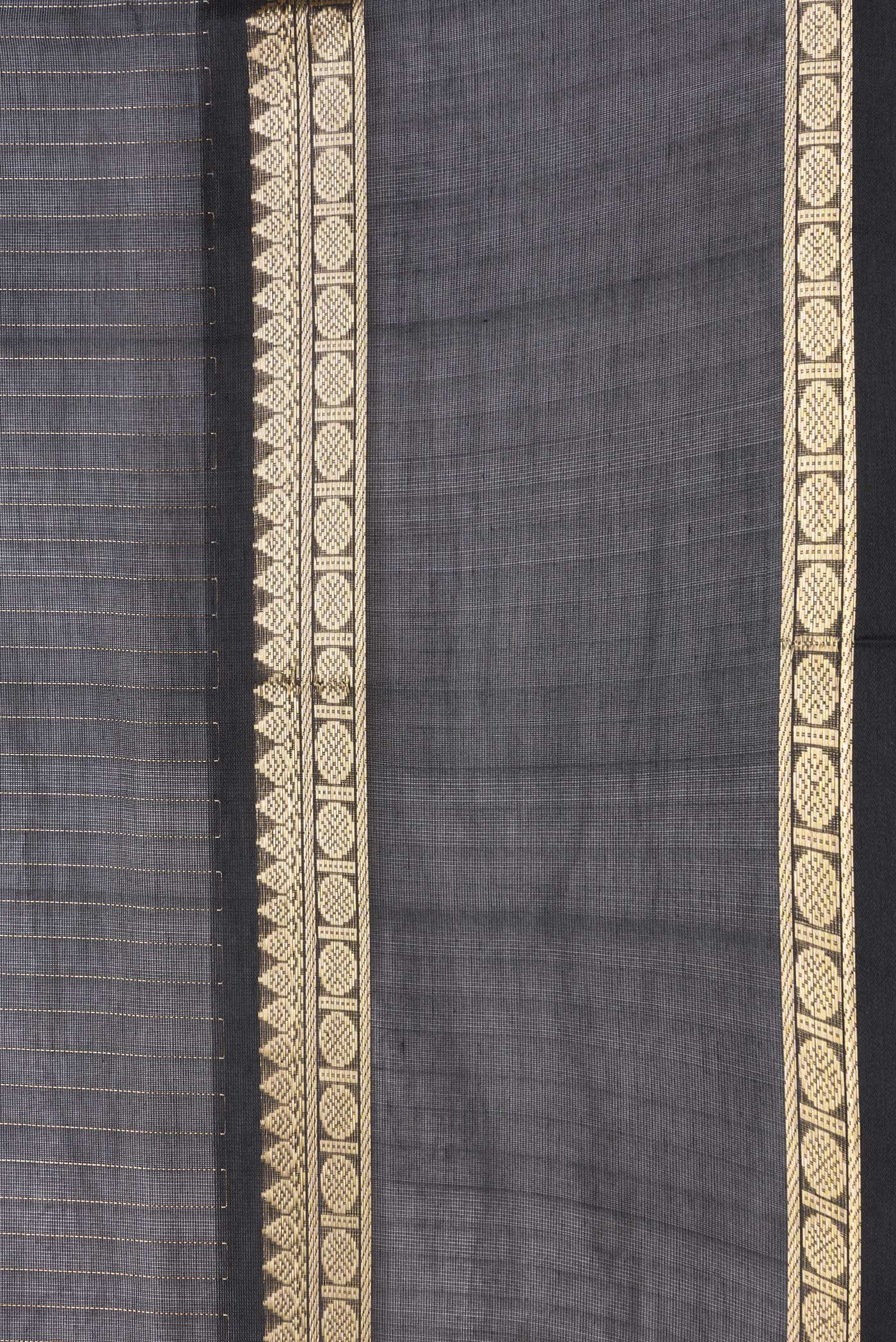Border image of Black Dual Tone Silk Cotton Saree with Stripes on the body and Zari Border. 