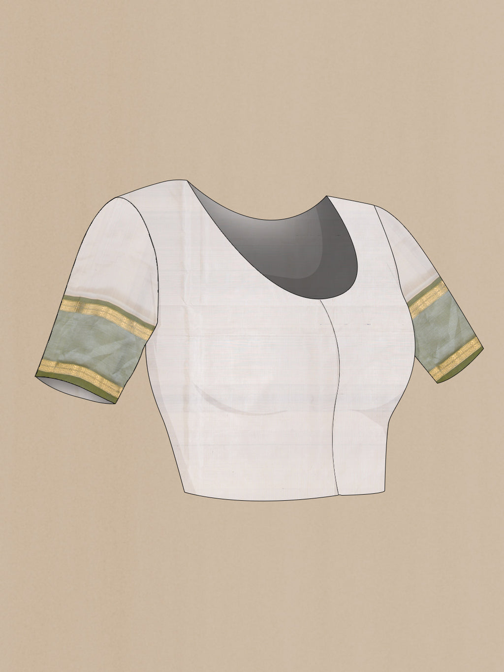 Close up image of the blouse of Grey Dual Tone Silk Cotton Saree with Zari Butta on the body and Zari Border. 