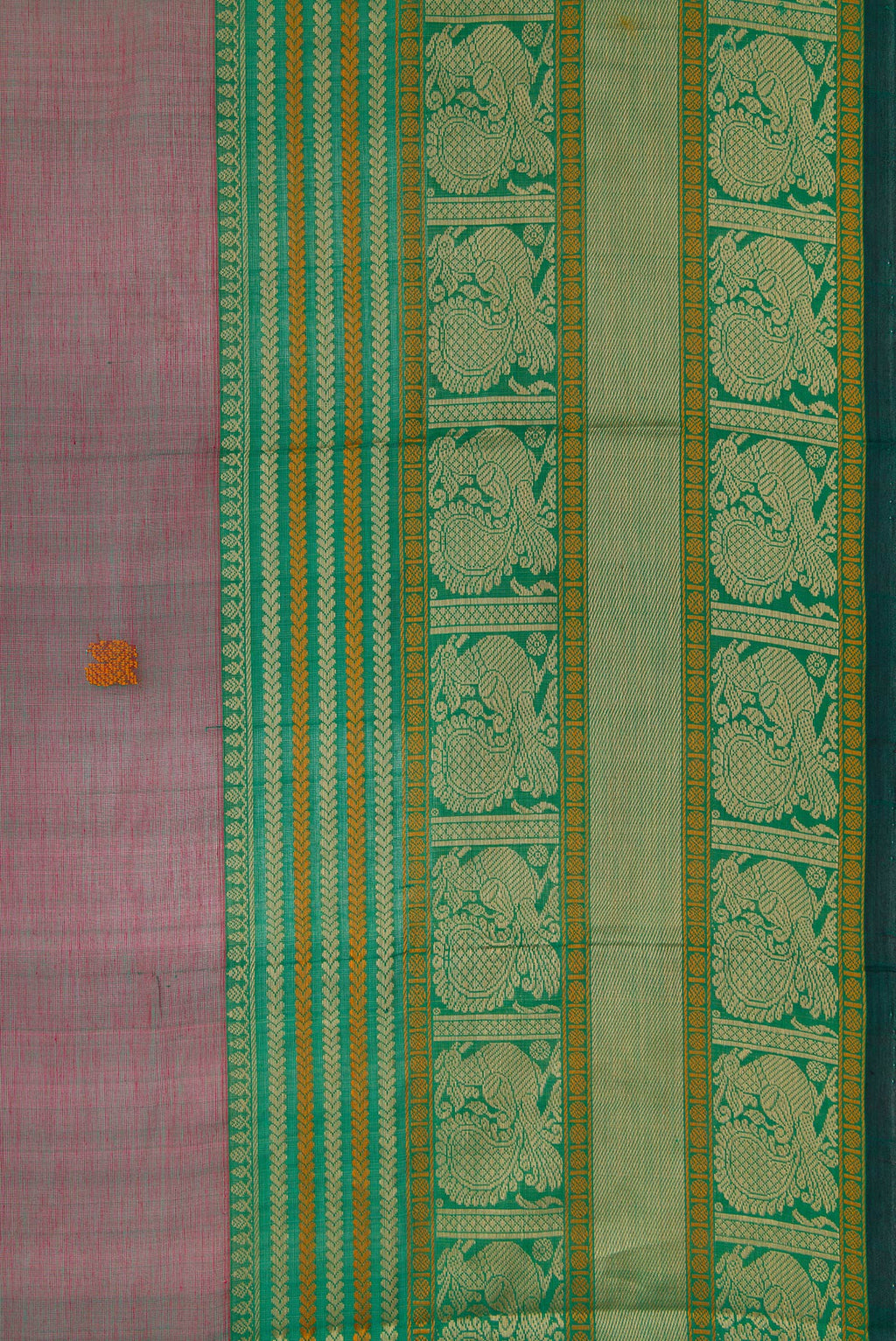 Border image of Red Dual Tone Silk Cotton Saree with Thread Butta on the body and Zari Border. 