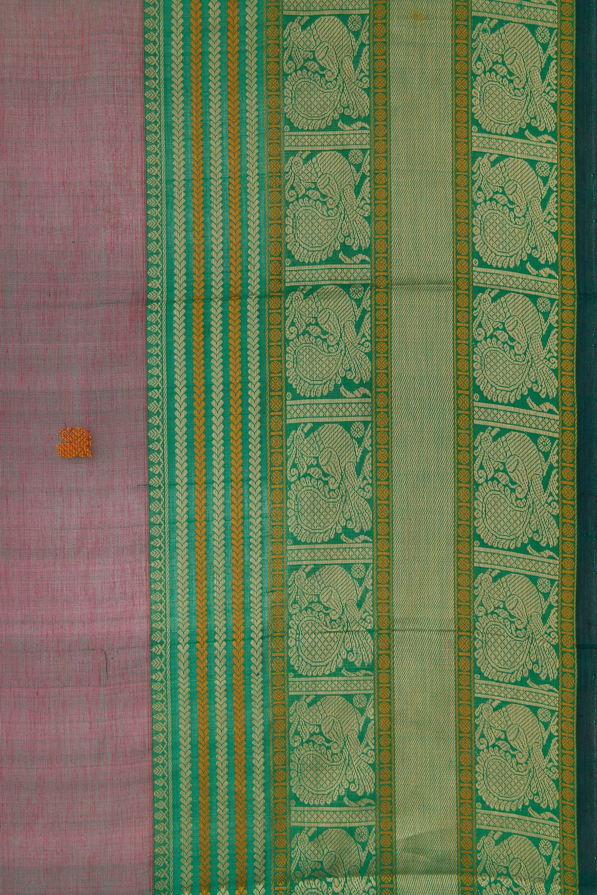 Border image of Red Dual Tone Silk Cotton Saree with Thread Butta on the body and Zari Border. 