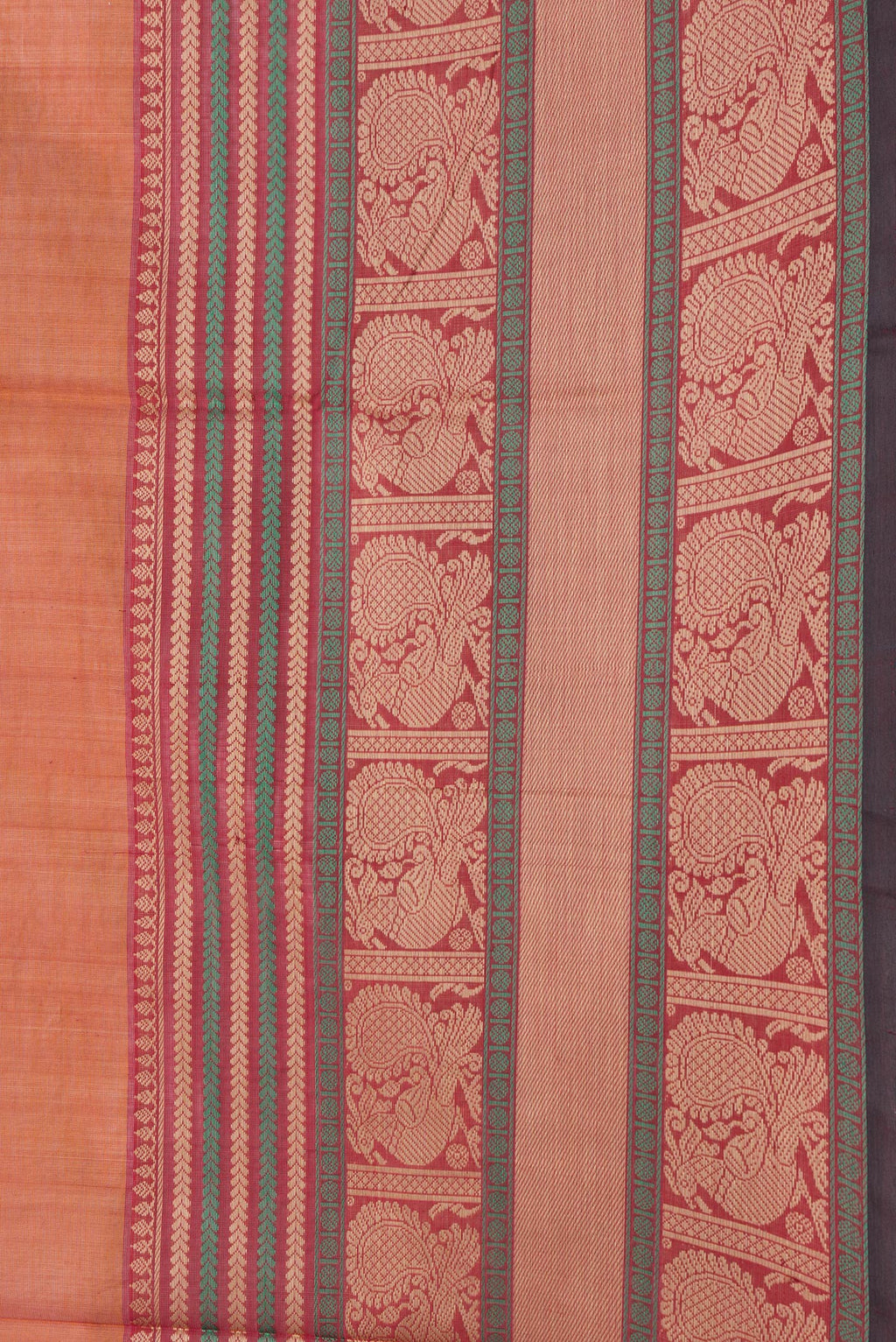 Border image of Brick Orange Dual Tone Silk Cotton Saree with Thread Butta on the body and Thread Border. 