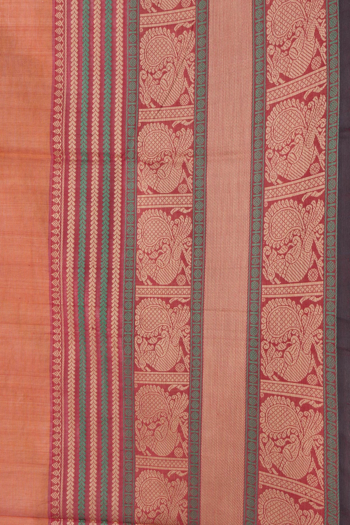 Border image of Brick Orange Dual Tone Silk Cotton Saree with Thread Butta on the body and Thread Border. 