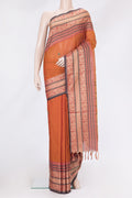 Brick Orange Dual Tone Silk Cotton Saree with Thread Butta on the body and Thread Border.  displayed on a mannequin