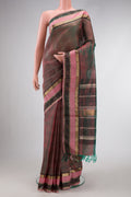 Green Dual Tone Silk Cotton Saree with Plain Body and Zari Border.  displayed on a mannequin