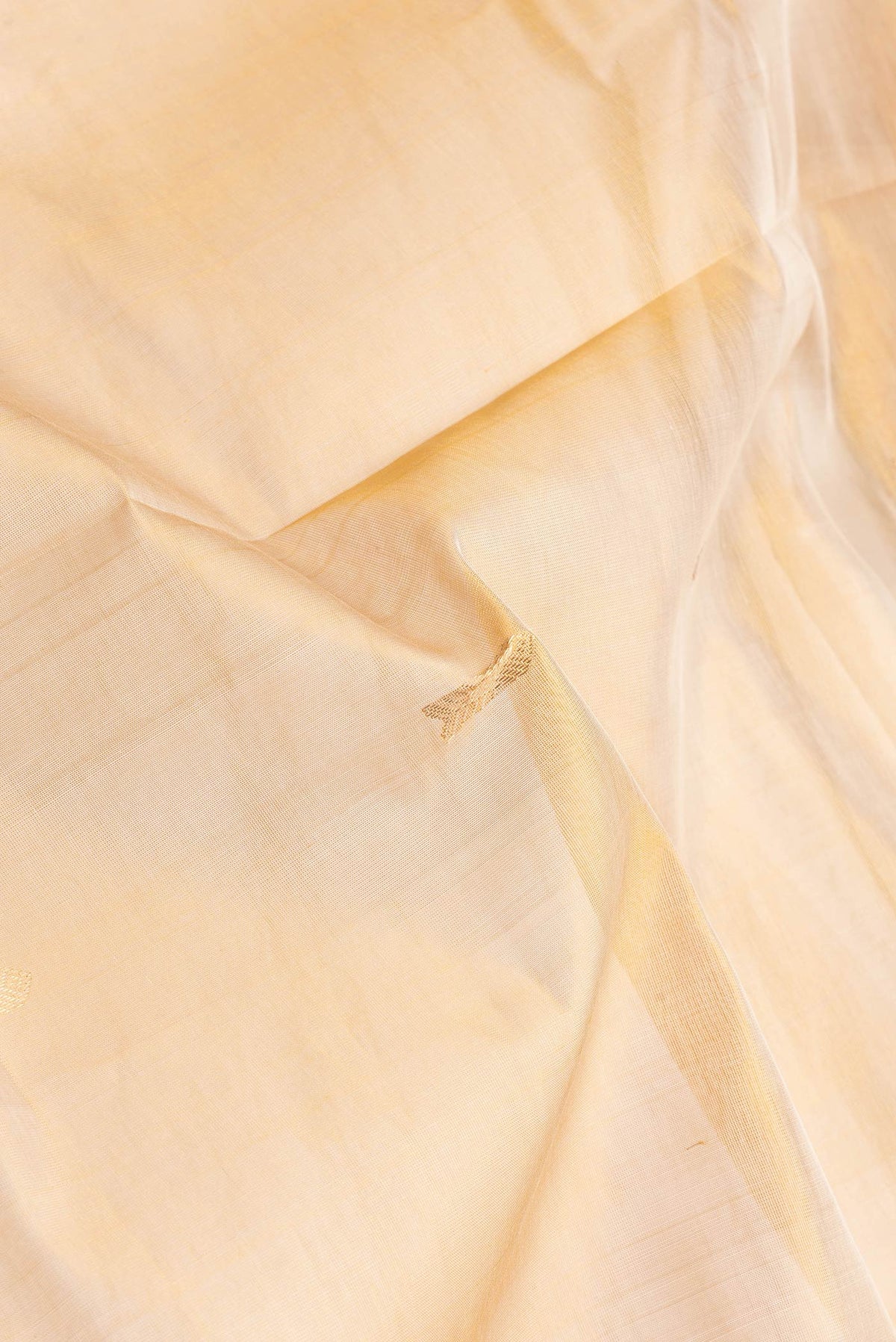 Close up of Sandal Dual Tone Silk Cotton Saree with Zari Butta on the body and Zari Border.  displaying folds