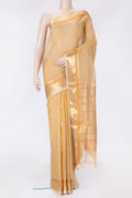 Sandal Dual Tone Silk Cotton Saree with Zari Butta on the body and Zari Border.  displayed on a mannequin