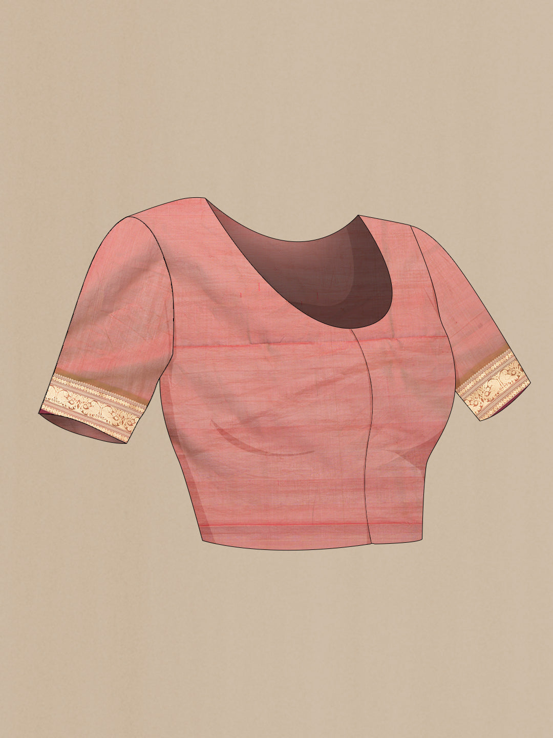 Close up image of the blouse of Maroon Dual Tone Silk Cotton Saree with Zari Butta on the body and Zari Border. 