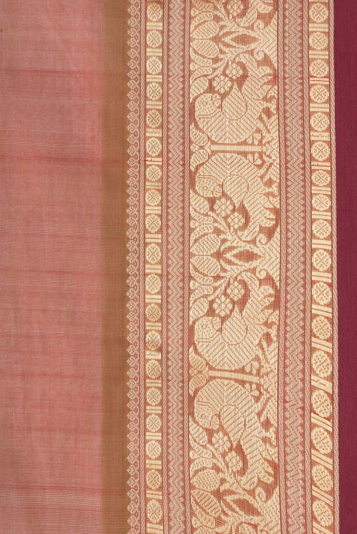 Border image of Maroon Dual Tone Silk Cotton Saree with Zari Butta on the body and Zari Border. 