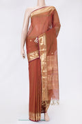 Maroon Dual Tone Silk Cotton Saree with Zari Butta on the body and Zari Border.  displayed on a mannequin