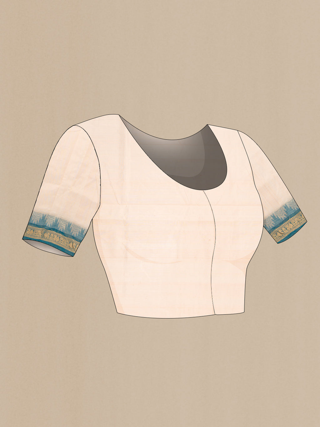 Close up image of the blouse of Sandal Dual Tone Silk Cotton Saree with Zari Butta on the body and Zari Border. 