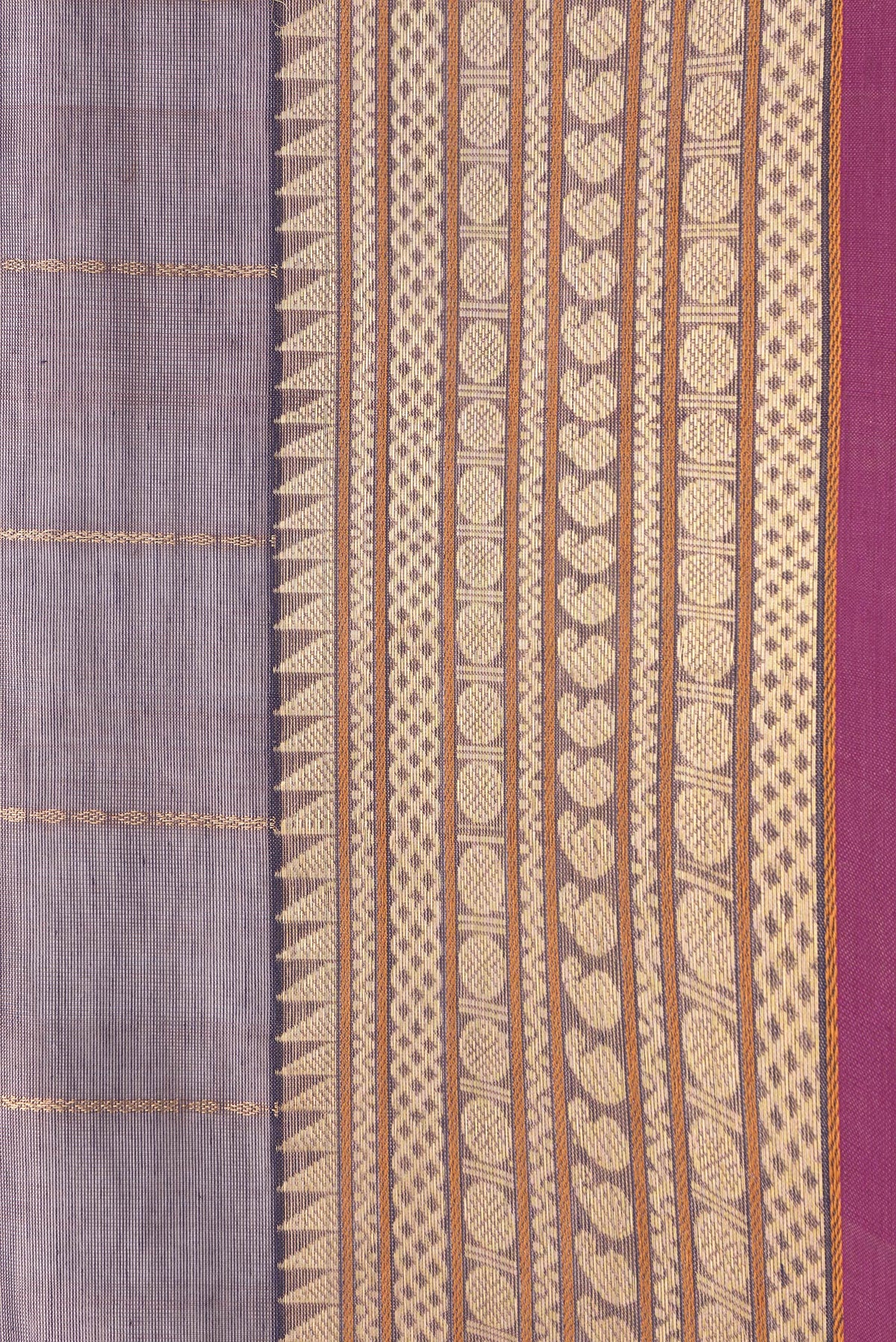 Border image of Burgundy Dual Tone Silk Cotton Saree with Stripes on the body and Zari Border. 