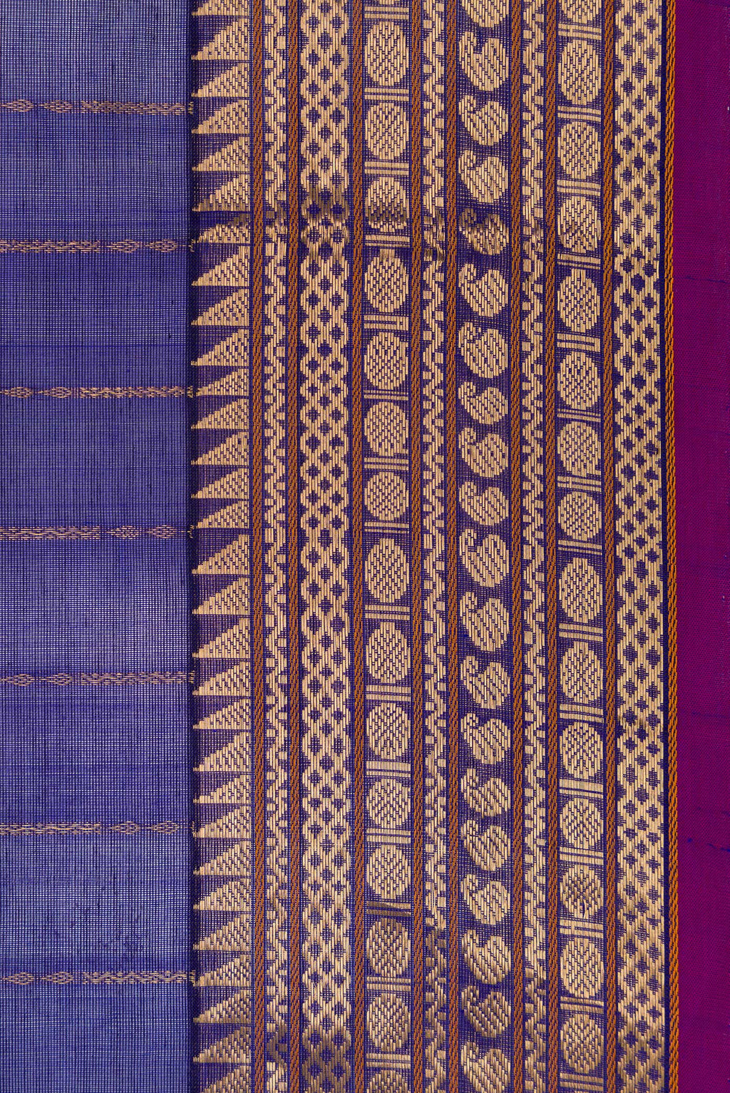 Border image of Royal Blue Dual Tone Silk Cotton Saree with Stripes on the body and Zari Border. 