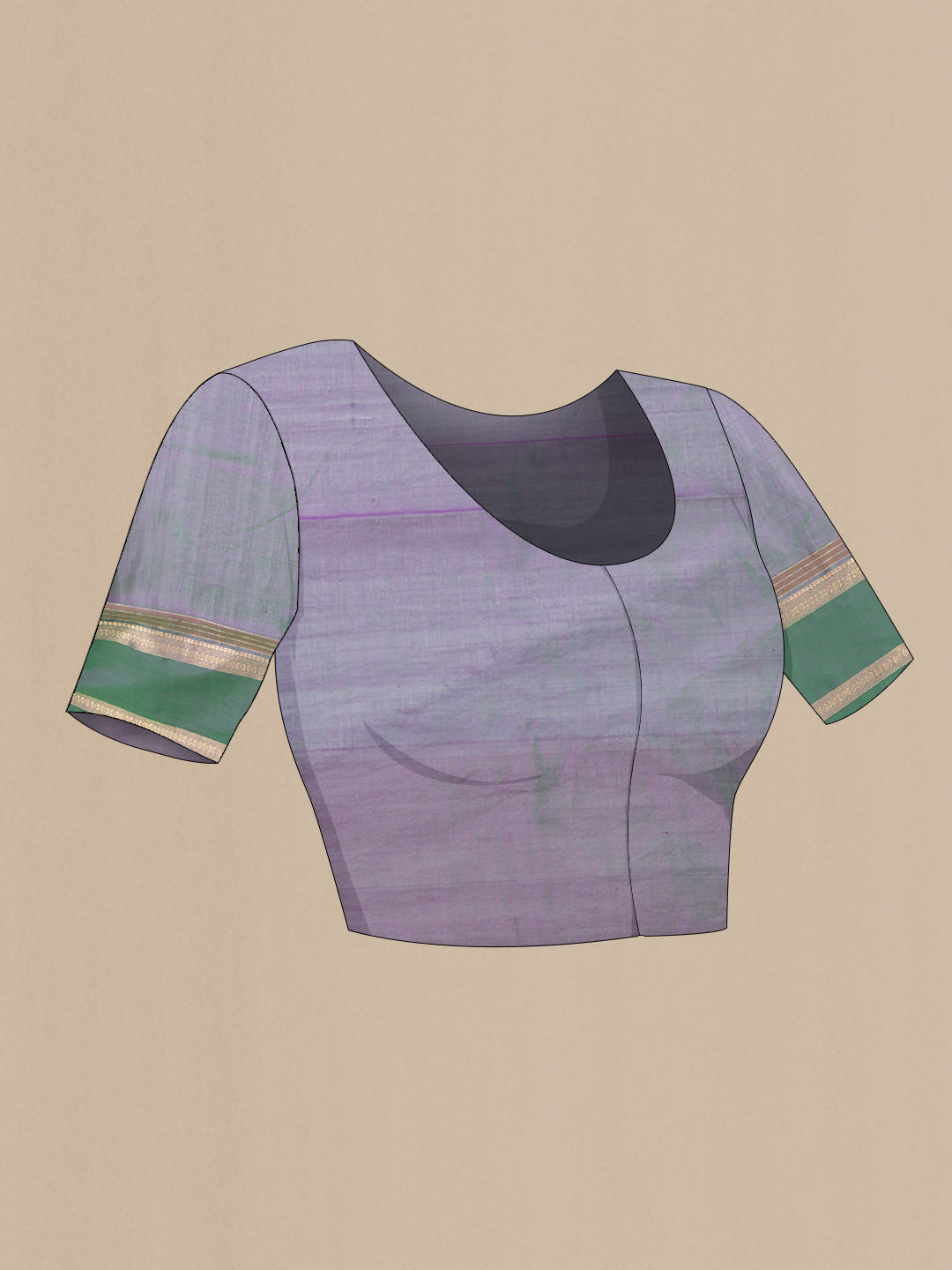 Close up image of the blouse of Green Dual Tone Silk Cotton Saree with Thread Butta on the body and Zari Border. 