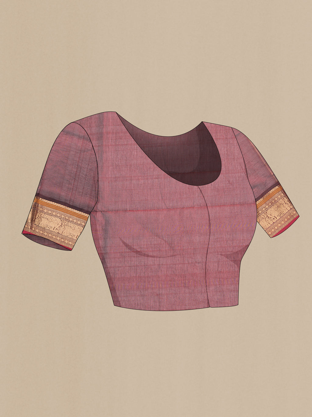Close up image of the blouse of Maroon Dual Tone Silk Cotton Saree with Checked design on the body and Zari Border. 