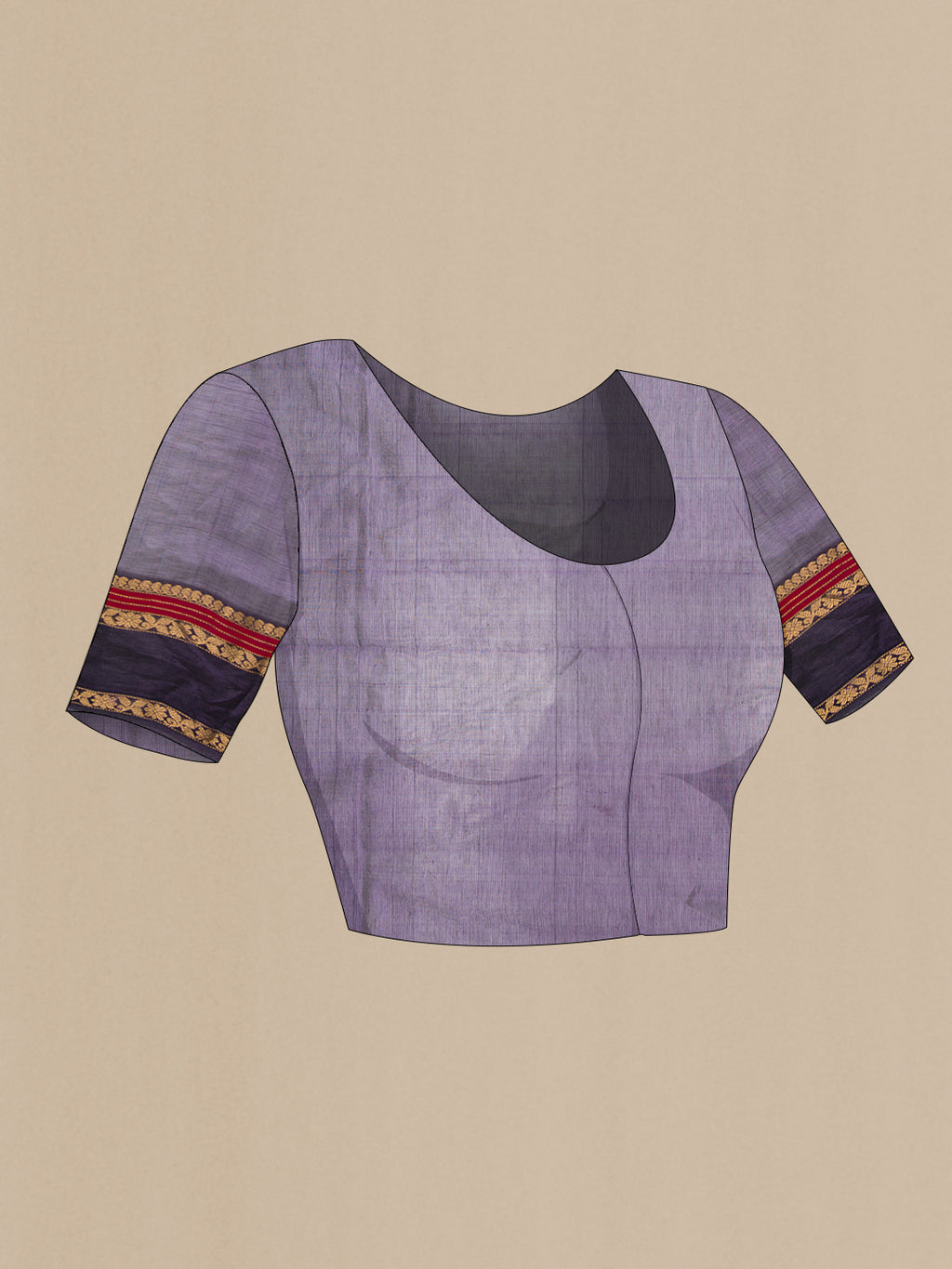 Close up image of the blouse of Violet Dual Tone Silk Cotton Saree with Checked design on the body and Zari Border. 
