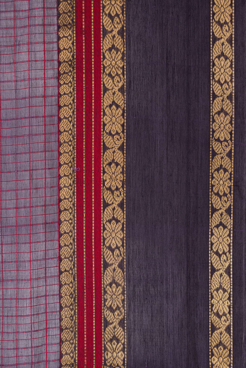 Border image of Violet Dual Tone Silk Cotton Saree with Checked design on the body and Zari Border. 