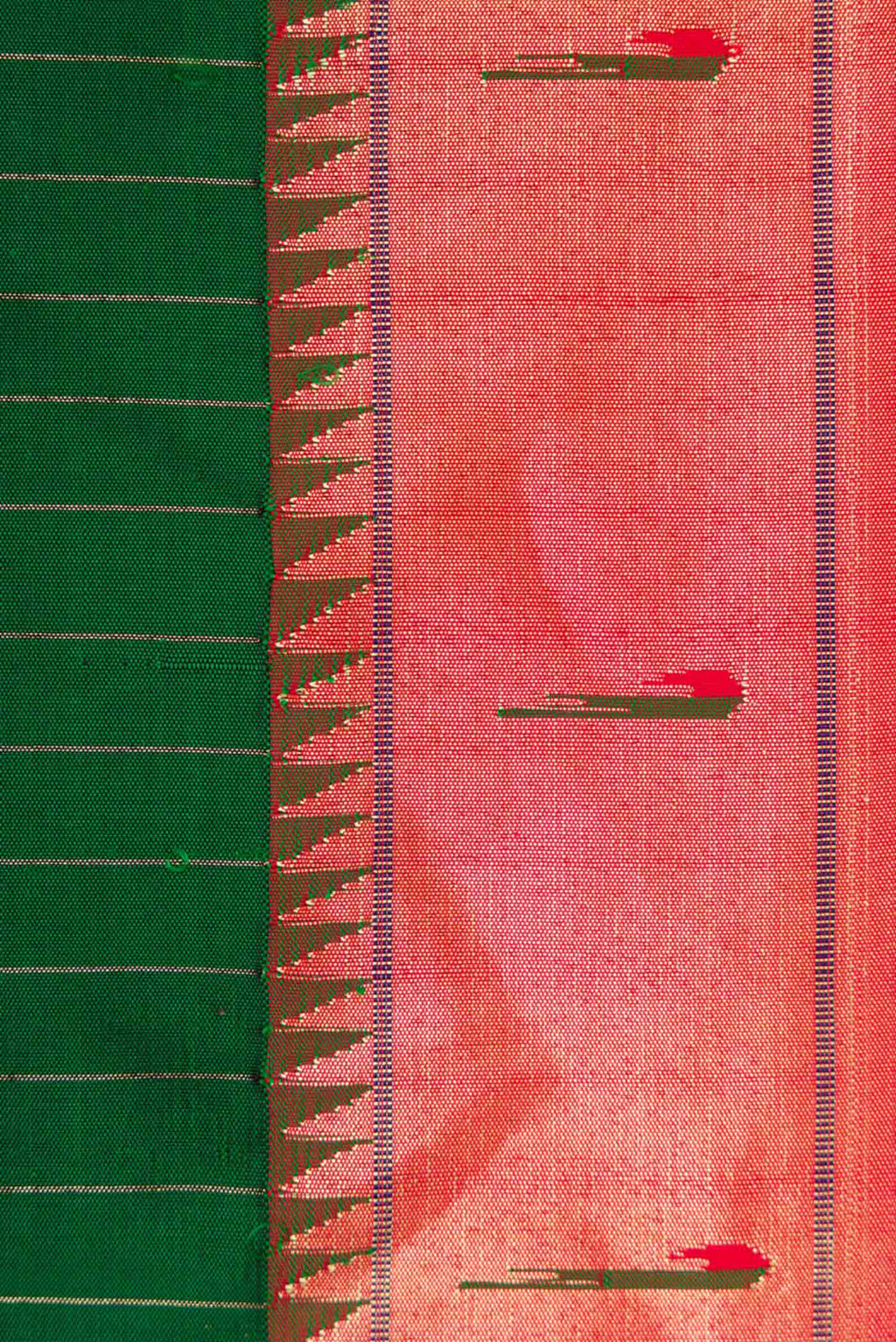 Border image of Bottle Green Dual Tone Paithani Silk Saree with Stripes on the body and Paithani Border