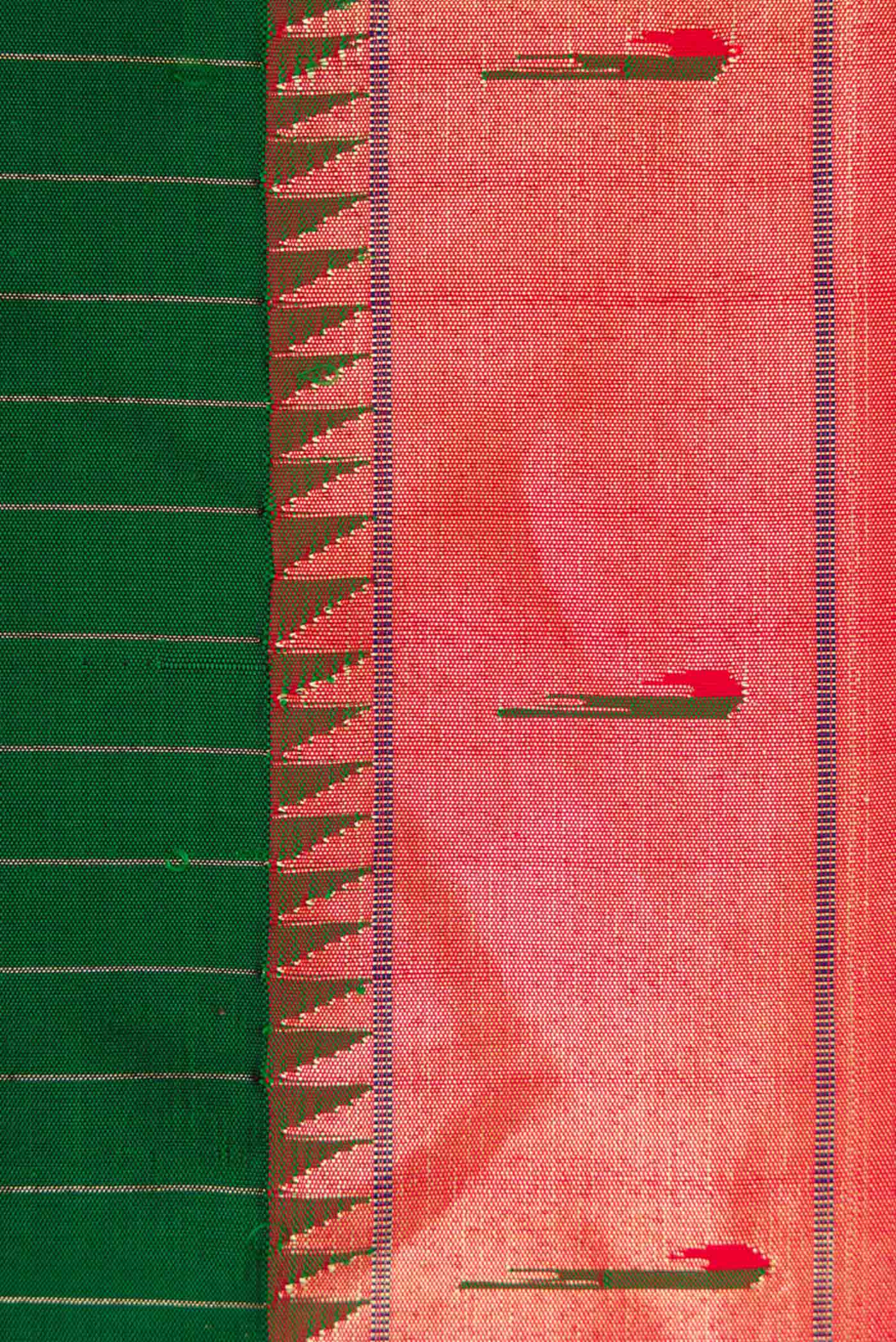 Border image of Bottle Green Dual Tone Paithani Silk Saree with Stripes on the body and Paithani Border