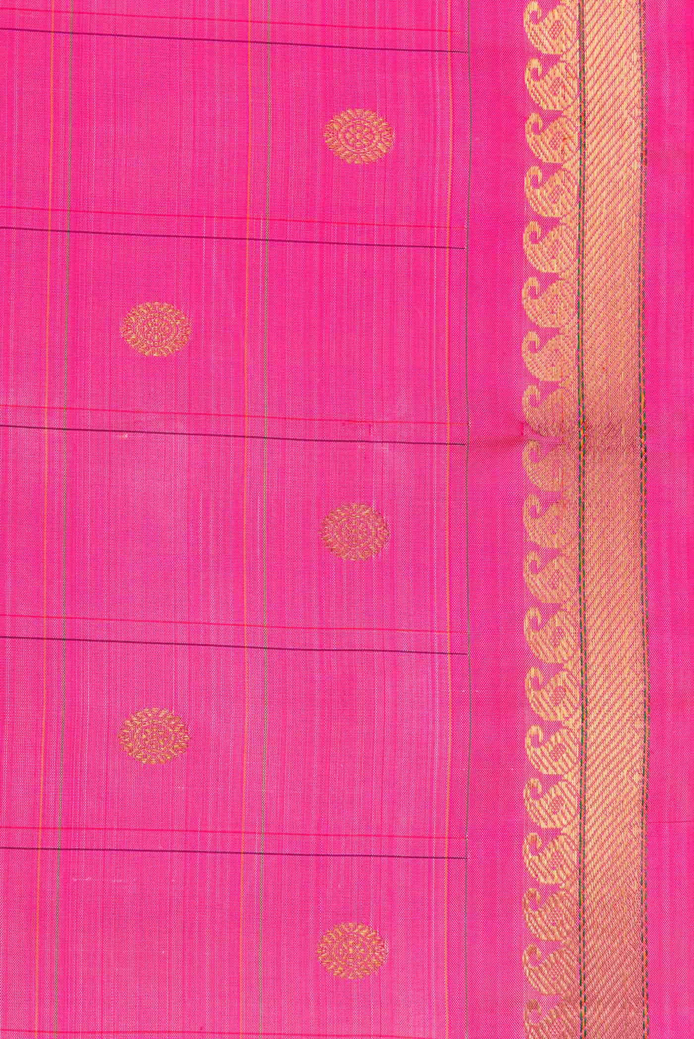 Border image of Pure Silk Pure Zari Pink Dual Tone Kanchipuram Saree with Checked design on the body and Zari Border. 