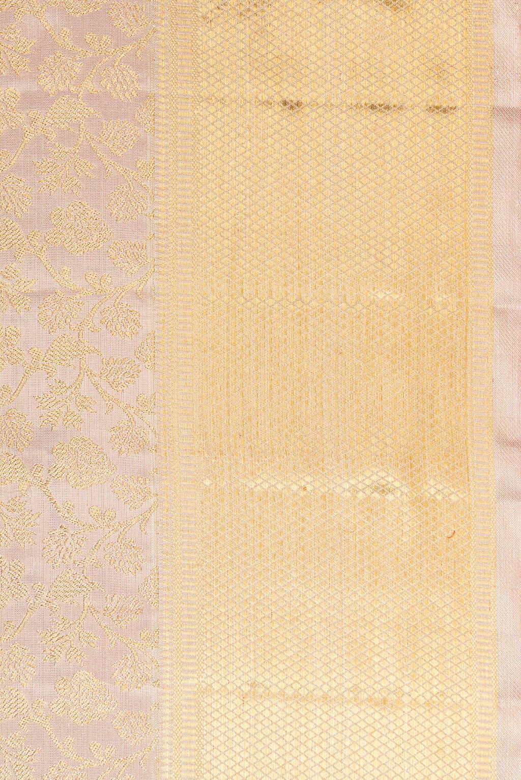 Border image of Pure Silk Pure Zari Rose Gold Dual Tone Kanjivaram Tissue Saree with Zari Brocade on the body and Zari Border. 