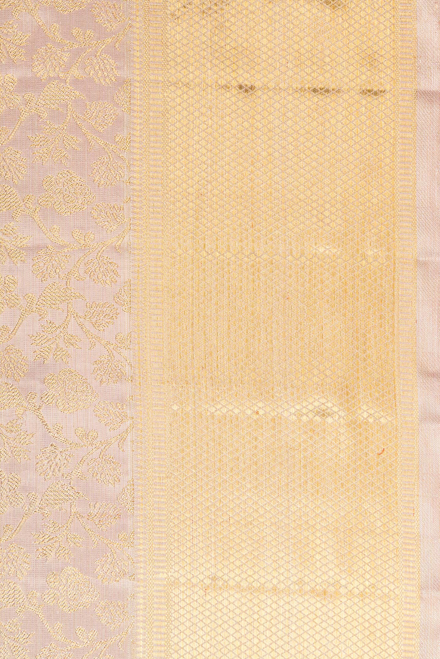 Border image of Pure Silk Pure Zari Rose Gold Dual Tone Kanjivaram Tissue Saree with Zari Brocade on the body and Zari Border. 