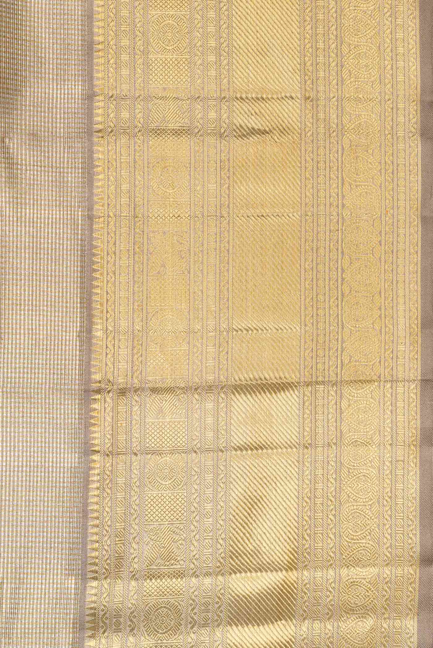Border image of Pure Silk Pure Zari Grey Dual Tone Kanjivaram Tissue Saree with Zari Brocade on the body and Zari Border. 