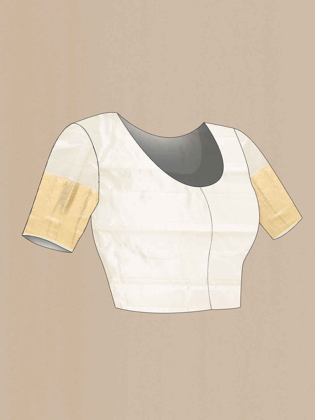 Close up image of the blouse of Pure Silk Pure Zari Gold Dual Tone Kanchipuram Saree with Zari Brocade on the body and Zari Border