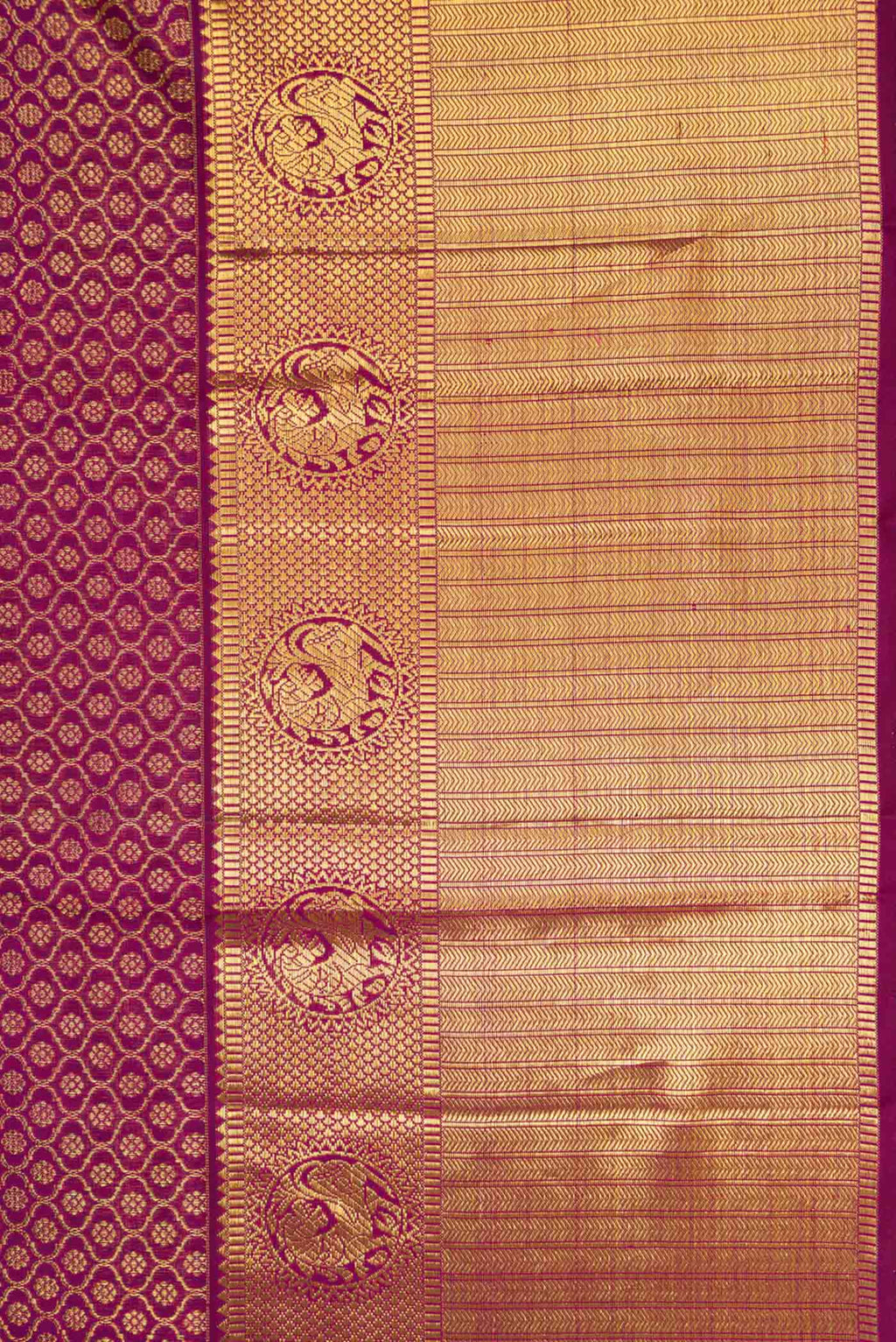 Border image of Pure Silk Pure Zari Purple Dual Tone Kanjivaram Tissue Saree with Zari Brocade on the body and Zari Border. 