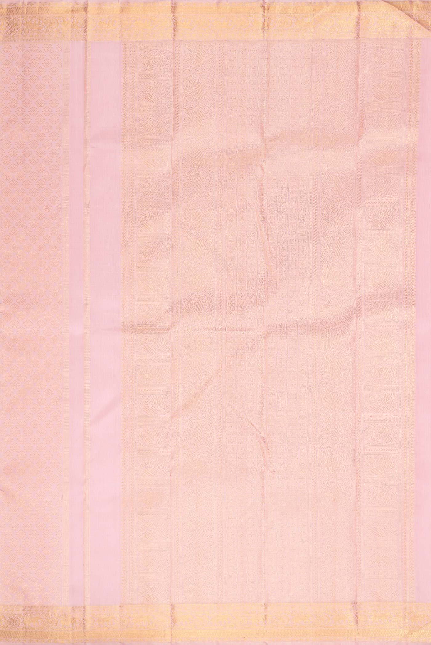 Close up image of the pallu of Pure Silk Pure Zari Pink Dual Tone Kanchipuram Saree with Zari Brocade on the body and Zari Border