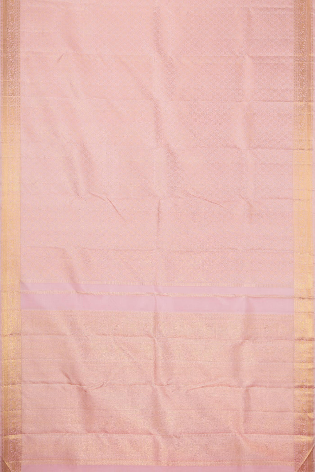 Flat view of Pure Silk Pure Zari Pink Dual Tone Kanchipuram Saree with Zari Brocade on the body and Zari Border