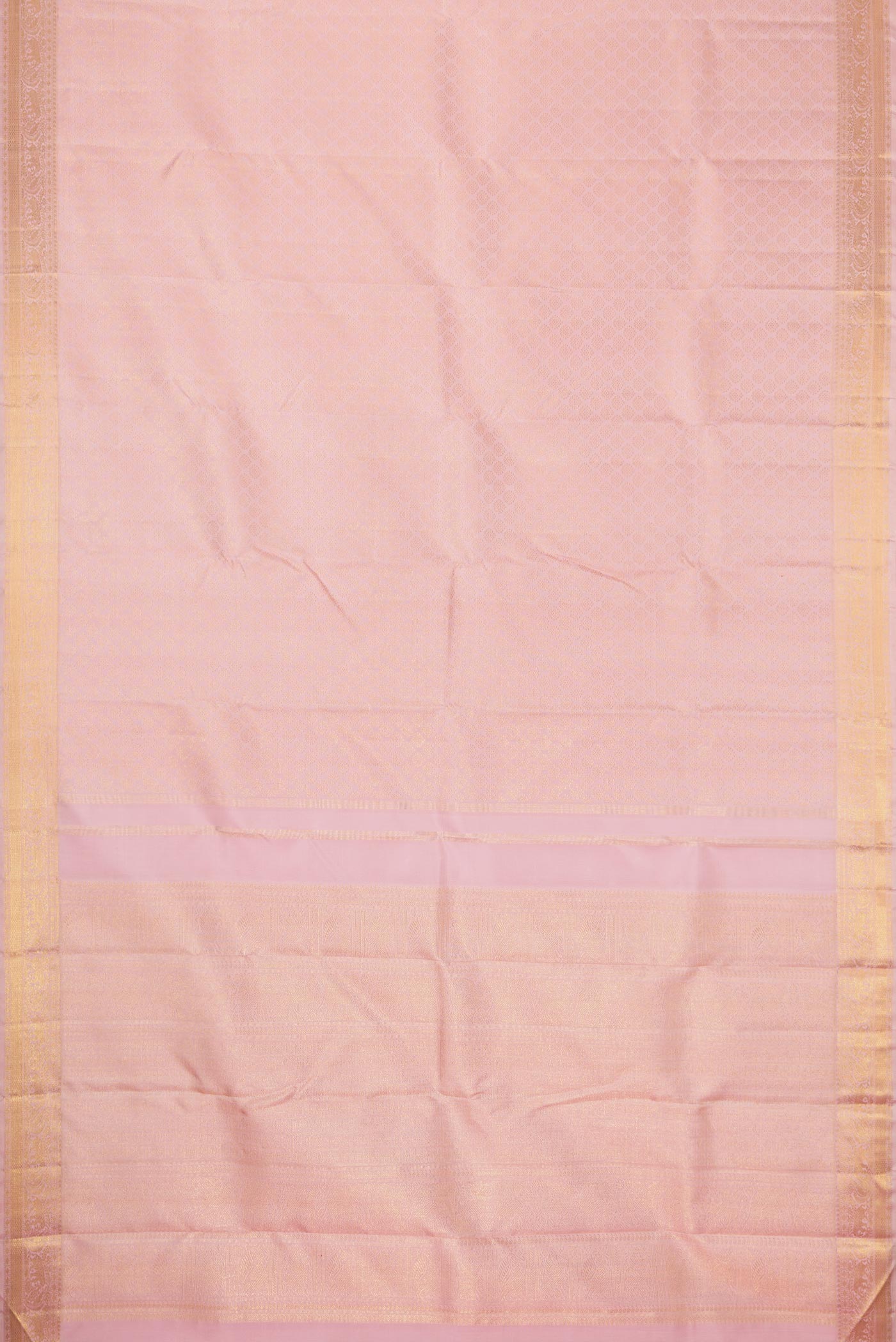 Flat view of Pure Silk Pure Zari Pink Dual Tone Kanchipuram Saree with Zari Brocade on the body and Zari Border