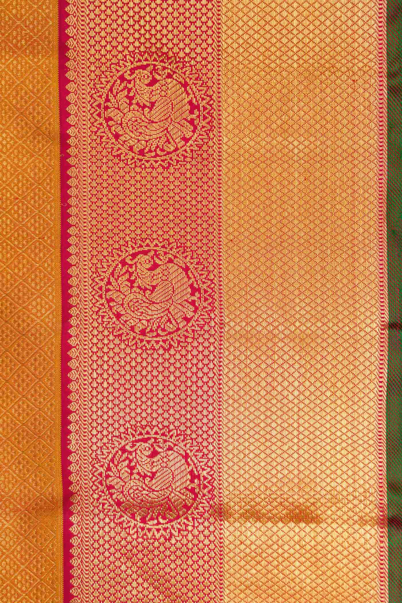 Border image of Pure Silk Pure Zari Mustard Dual Tone Kanchipuram Saree with Zari Brocade on the body and Zari Border
