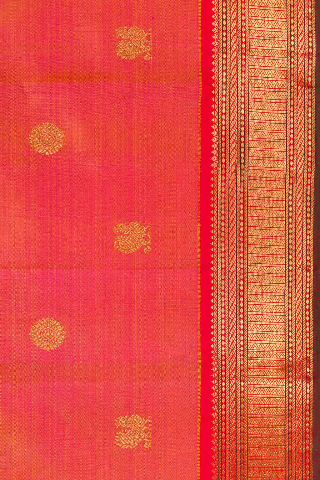 Border image of Pure Silk Pure Zari Rose Gold Dual Tone Kanjivaram Saree with Zari Butta on the body and Zari Border. 