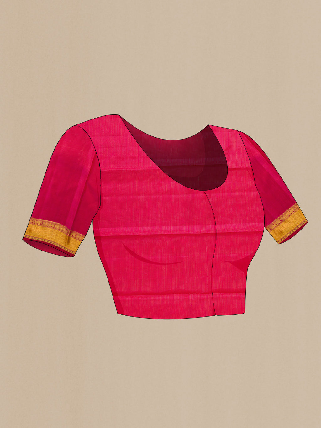 Close up image of the blouse of Pure Silk Pure Zari Maroon Dual Tone Kanchipuram Saree with Zari Butta on the body and Zari Border