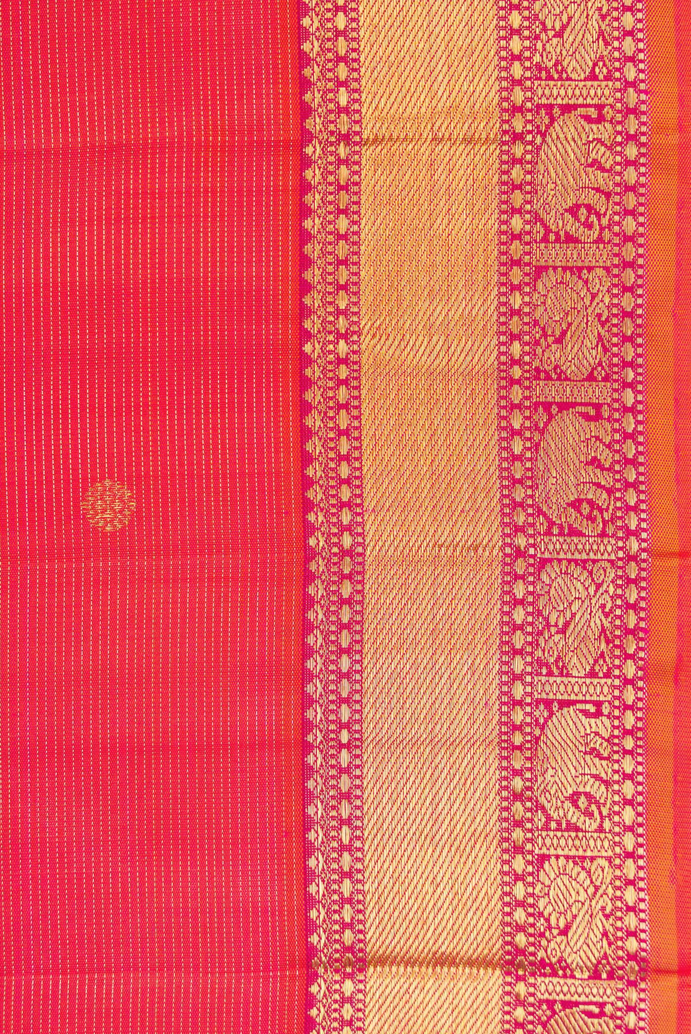 Border image of Coral Dual Tone Kanjivaram Silk Saree with Zari Butta on the body and Zari Border. 