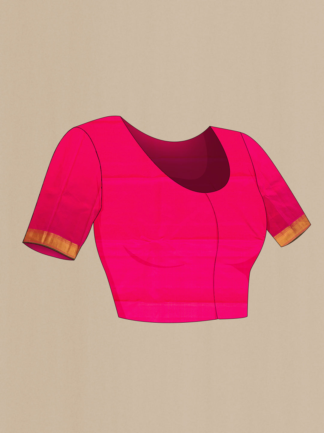 Close up image of the blouse of Pure Silk Pure Zari Red Dual Tone Kanjivaram Saree with Checked design on the body and Zari Border. 